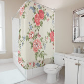 ブルーベルズパターン付きレッドローズシームレスパターン，f シャワーカーテン (インサイチュ)