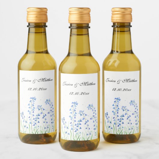 ブルーベルズブルーフローラウォーターカラー結婚自然 ワインラベル (ボトル)