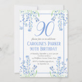 ブルーベルズ90歳の誕生日 青い花の植物学的なデザイン 招待状 (正面)
