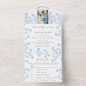 ブルーベルブルーフローラ水彩写真結婚ズ オールインワン招待状 (内側)