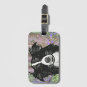 ブルーベル縁どウッドの白黒コリー ラゲッジタグ (正面縦)