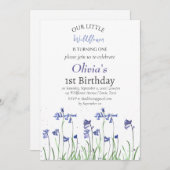 ブルーベル1st第1誕生日ガールブルーフローラ 招待状 (正面/裏面)