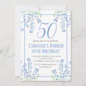 ブルーベル50誕生日ブルーフローラ植物学 招待状 (正面)