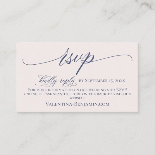 ブルーベージエレガントなウェディングサイトRSVP QRコード エンクロージャーカード (正面)
