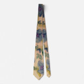 ブルーベージュとオリーブグリーンの花が咲いた ネクタイ (正面)