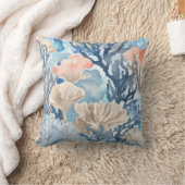 ブルーベージュオレンジコーラルリーフウォーターカラーコースト クッション (ブランケット)