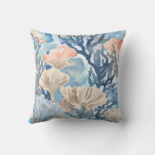 ブルーベージュオレンジコーラルリーフウォーターカラーコースト クッション (裏面)