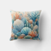 ブルーベージュオレンジコーラルリーフウォーターカラー海洋生物 クッション (裏面)