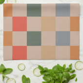 ブルーベージュオレンジブラウン市松模様にジンガムパターン キッチンタオル (折り畳み)