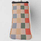 ブルーベージュオレンジブラウン市松模様にジンガムパターン ゴルフヘッドカバー (回転90)