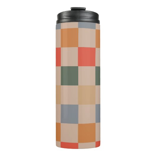 ブルーベージュオレンジブラウン市松模様にジンガムパターン タンブラー (正面)