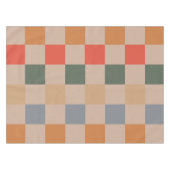 ブルーベージュオレンジブラウン市松模様にジンガムパターン テーブルクロス (正面(横))