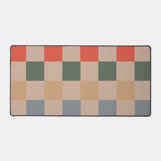 ブルーベージュオレンジブラウン市松模様にジンガムパターン デスクマット (正面)