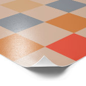 ブルーベージュオレンジブラウン市松模様にジンガムパターン フォトプリント            (角)