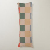 ブルーベージュオレンジブラウン市松模様にジンガムパターン ボディピロー (正面縦)