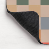 ブルーベージュオレンジブラウン市松模様にジンガムパターン マウスパッド (コーナー)