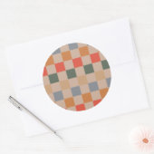 ブルーベージュオレンジブラウン市松模様にジンガムパターン ラウンドシール (封筒)