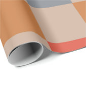 ブルーベージュオレンジブラウン市松模様にジンガムパターン ラッピングペーパー (ロールコーナー)