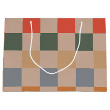 ブルーベージュオレンジブラウン市松模様にジンガムパターン