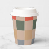 ブルーベージュオレンジブラウン市松模様にジンガムパターン 紙コップ (右)