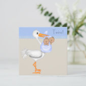 ブルーベージュギンガムストークツインボーイ赤ちゃんシャワー 招待状 (スタンド正面)