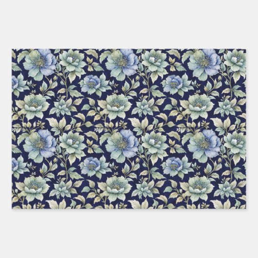 ブルーベージュグリーンチノワセリートイレフローラ誕生日 ラッピングペーパーシート (正面3)