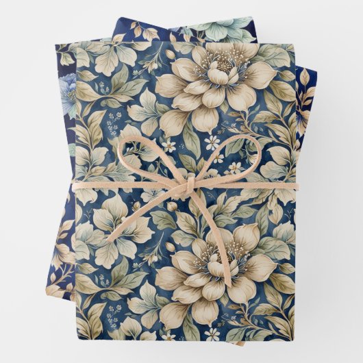 ブルーベージュグリーンチノワセリートイレフローラ誕生日 ラッピングペーパーシート (インサイチュ)