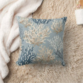 ブルーベージュビーチイコーラルリーフパター航海のン クッション (ブランケット)