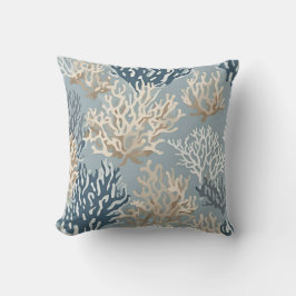 ブルーベージュビーチイコーラルリーフパター航海のン クッション