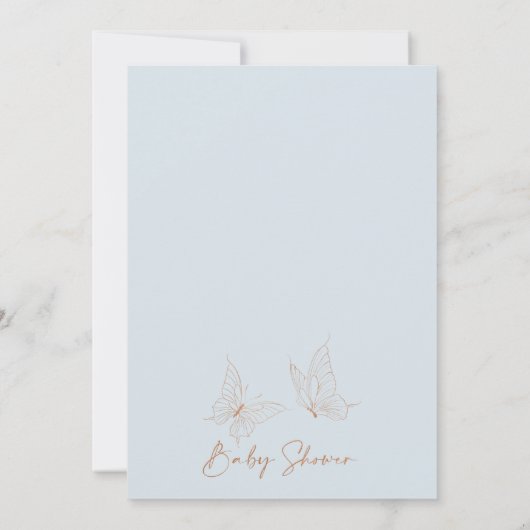 ブルーベージュフローラバタフライキスベビーシャワー 招待状 (裏面)