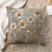 ブルーベージュフローラ装飾 クッション (ブランケット)