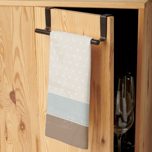 ブルーベージュブラウンソフト水玉模様レトロ背景 キッチンタオル (三つ折り)