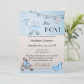 ブルーベージュベアーボーイベビーシャワー招待状 招待状 (スタンド正面)