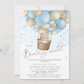 ブルーベージュホットエアバルーンベアーリーベビーベイビーシャワー 招待状 (正面)