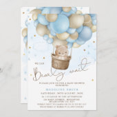 ブルーベージュホットエアバルーンベアーリーベビーベイビーシャワー 招待状 (正面/裏面)