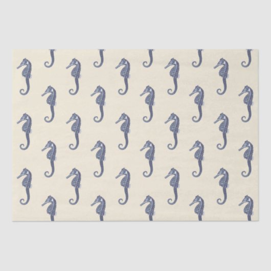 ブルーベージュマリンライフシーホースパターン 薄葉紙 (正面)