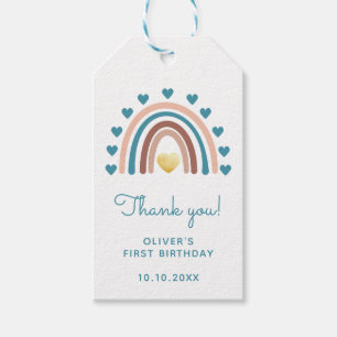 ブルーベージュレインボー1歳の誕生日ありがとう ギフトタグ