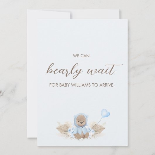 ブルーベージュ我々は赤ちゃんシャワーを心待ちできる 招待状 (裏面)