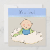 ブルーベージュ男の赤ちゃんクラウドベビーシャワー 招待状 (正面)