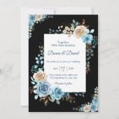 ブルーベージュ結婚式招待状カードフローラ列 招待状 (正面)