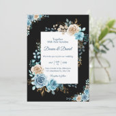 ブルーベージュ結婚式招待状カードフローラ列 招待状 (スタンド正面)