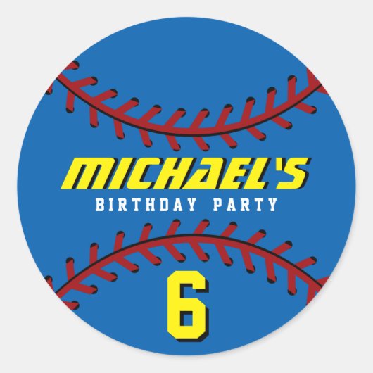 ブルーベースボールステッカースポーツ子供の誕生日パーティー ラウンドシール (正面)