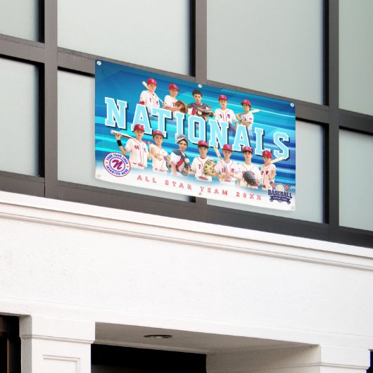 ブルーベースボールチームバナパーソナライズされた- 横断幕 (ビルの外側)