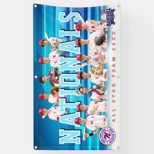 ブルーベースボールチームバナパーソナライズされた- 横断幕 (縦)