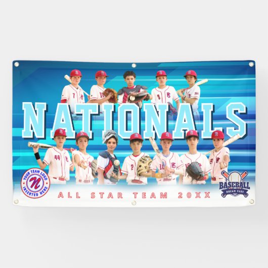 ブルーベースボールチームバナパーソナライズされた- 横断幕 (横)