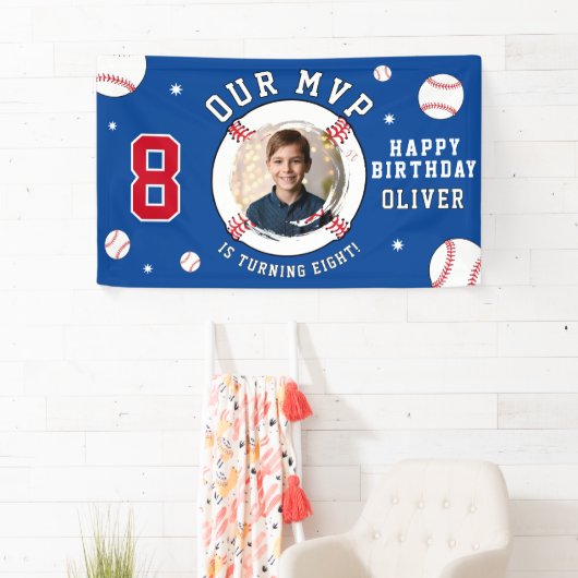 ブルーベースボールテーマの子供の誕生日写真 横断幕 (インサイチュ)