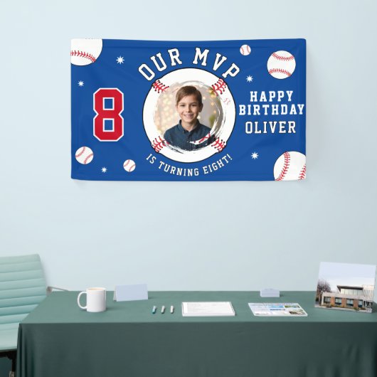 ブルーベースボールテーマの子供の誕生日写真 横断幕 (トレードショー)