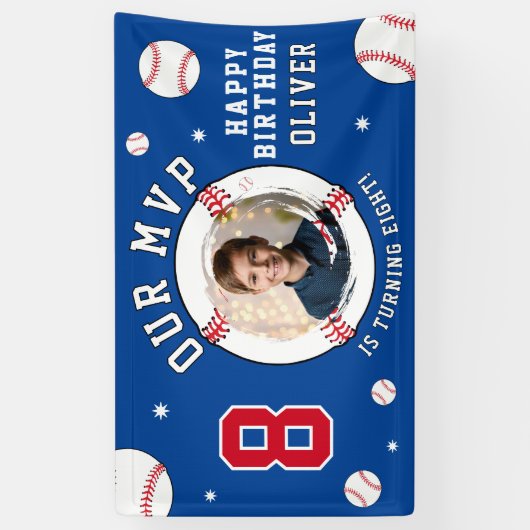 ブルーベースボールテーマの子供の誕生日写真 横断幕 (縦)