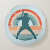 ブルーベースボールバッターレトロレインボー ラウンドクッション (正面)