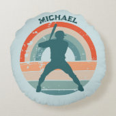 ブルーベースボールバッターレトロレインボー ラウンドクッション (裏面)